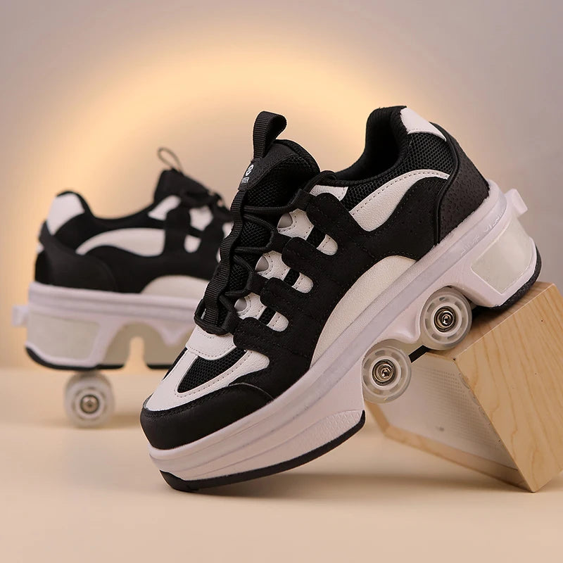 Deformation Parkour Shoes, Roller Skating Shoes, Kids Adults Unisex Roller Skates, Street Urban Fitness FSK Quad Skating Shoes