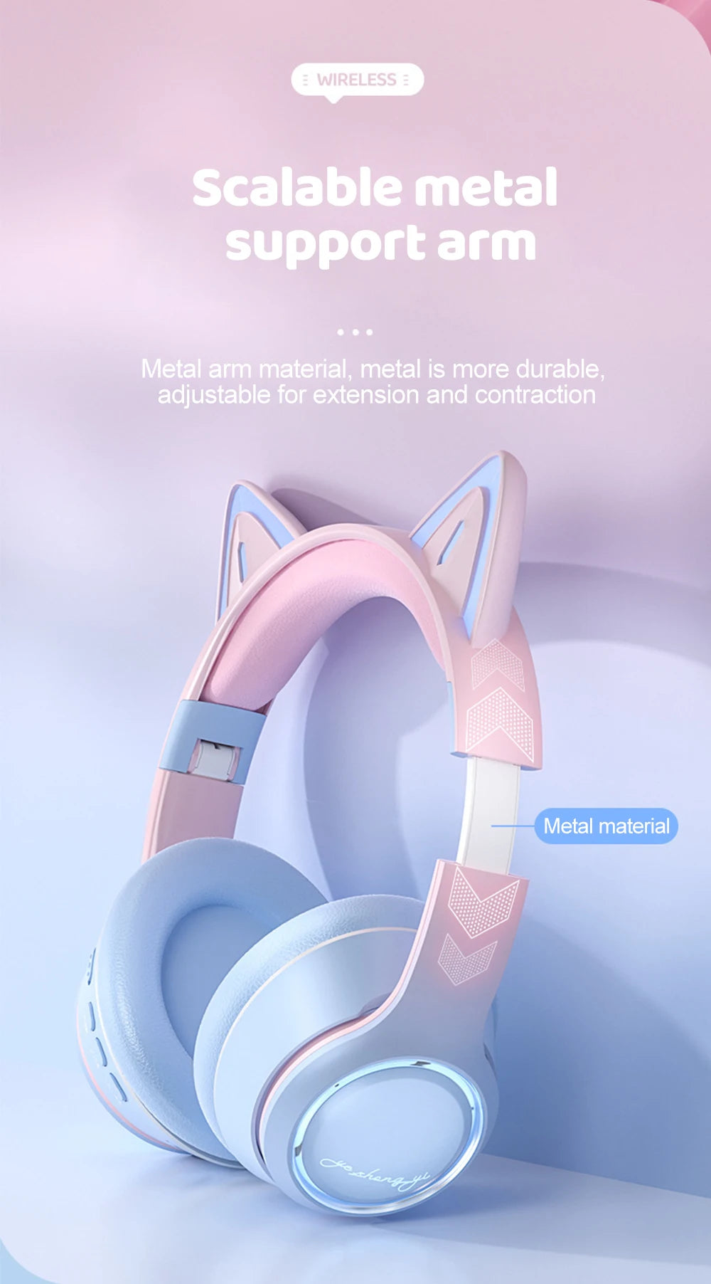 RGB Cat Ear Bluetooth Headphones For Girls Gradient Wireless Headphones With Microphone Stereo Music Game Earphones Kids Gifts