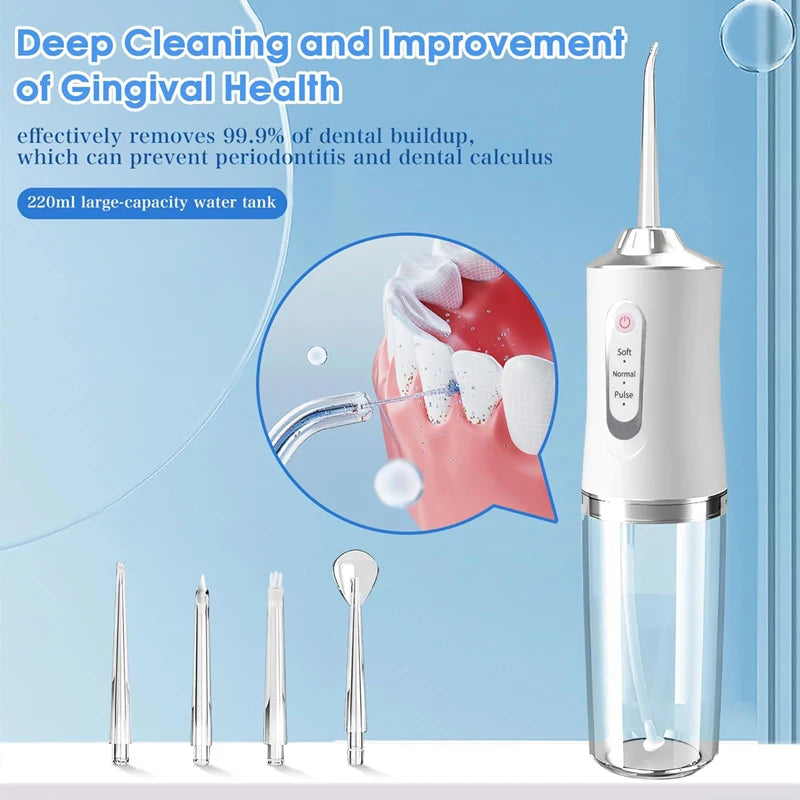 220ml Dental Irrigator Hygiene Portable Oral Cleaning Electric Sonic Teeth Scaler Tooth Calculus Stains Tartar Remover Tool