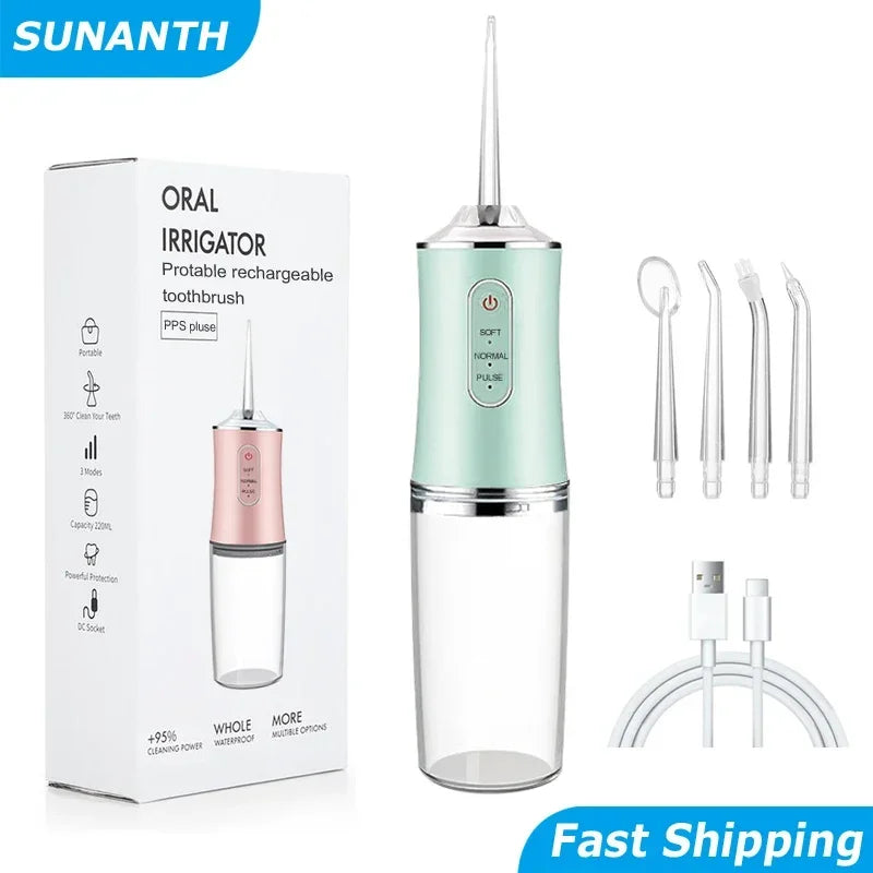 Portable Smart Electric Oral Irrigator 4 Jets 3 Modes USB Rechargeable Cordless Water Flosser Jet Irrigator Dental Teeth Cleaner