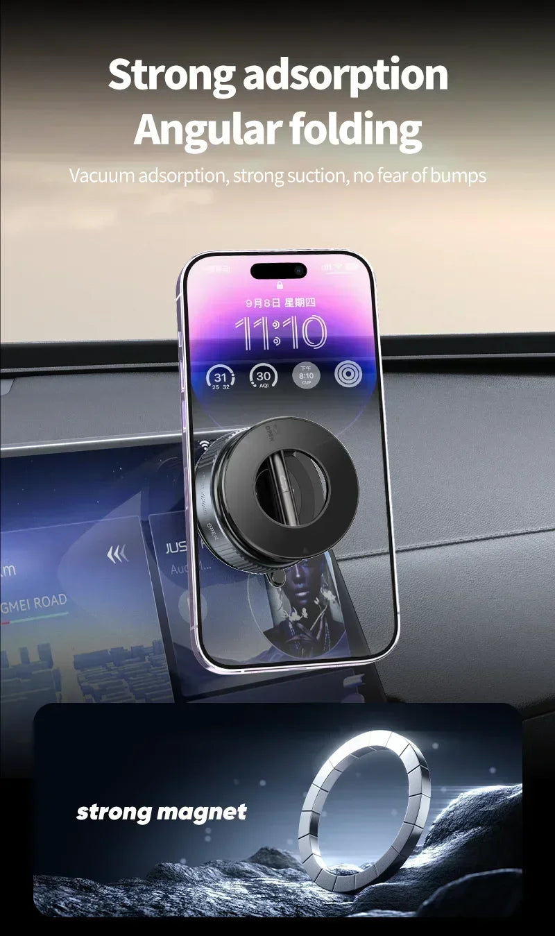 Strong Magnetic Phone Holder Foldable Design 360° Adjustable Vacuum Car Mount For Cell Phone For iphone Live Streaming