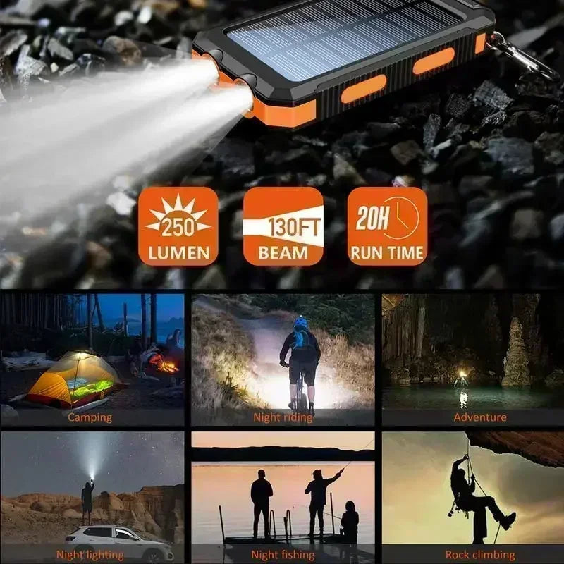 IP67 Waterproof 10000mAh Solar Power Bank | Fast Charge & Emergency Flashlight