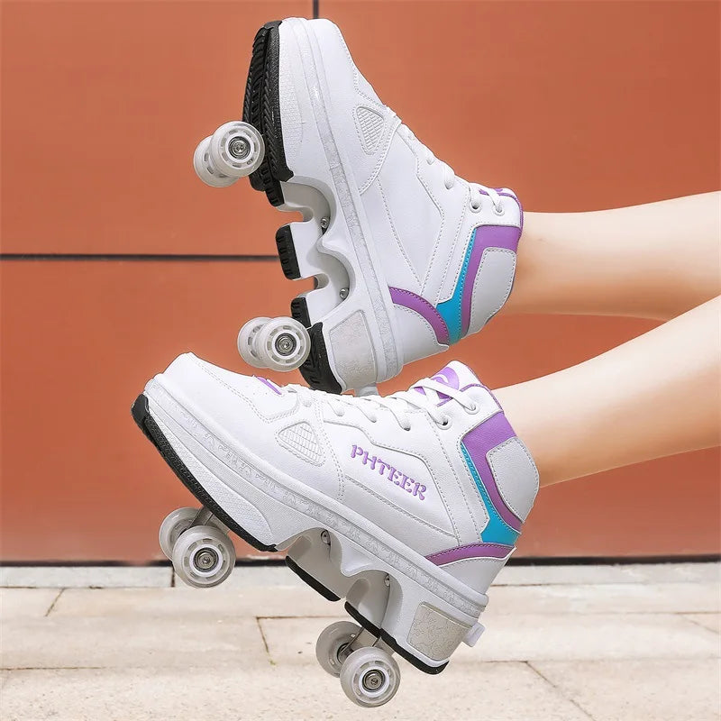 Deformation Parkour Shoes, Roller Skating Shoes, Kids Adults Unisex Roller Skates, Street Urban Fitness FSK Quad Skating Shoes