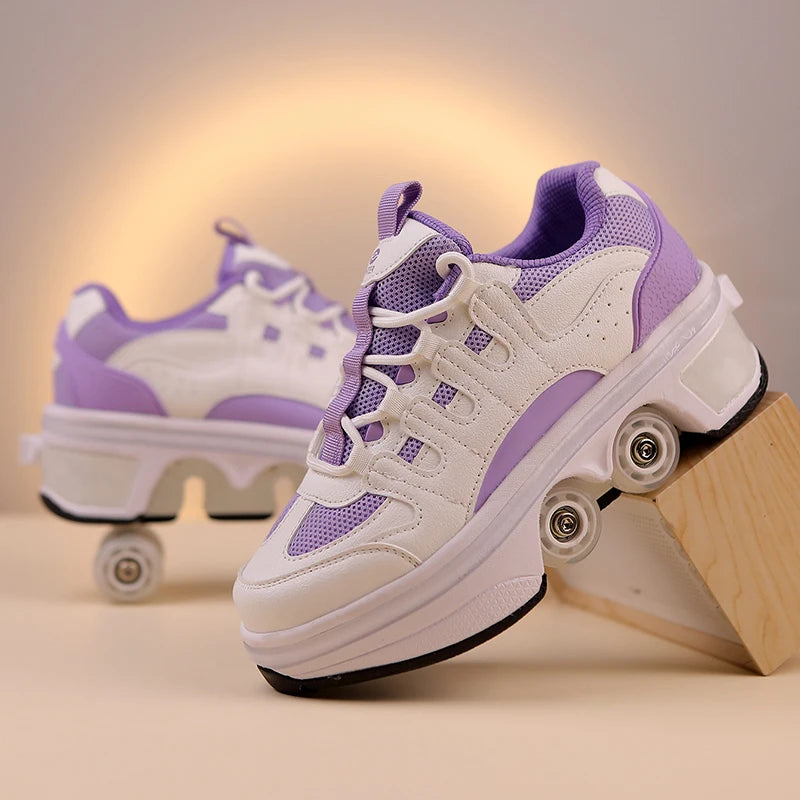 Deformation Parkour Shoes, Roller Skating Shoes, Kids Adults Unisex Roller Skates, Street Urban Fitness FSK Quad Skating Shoes