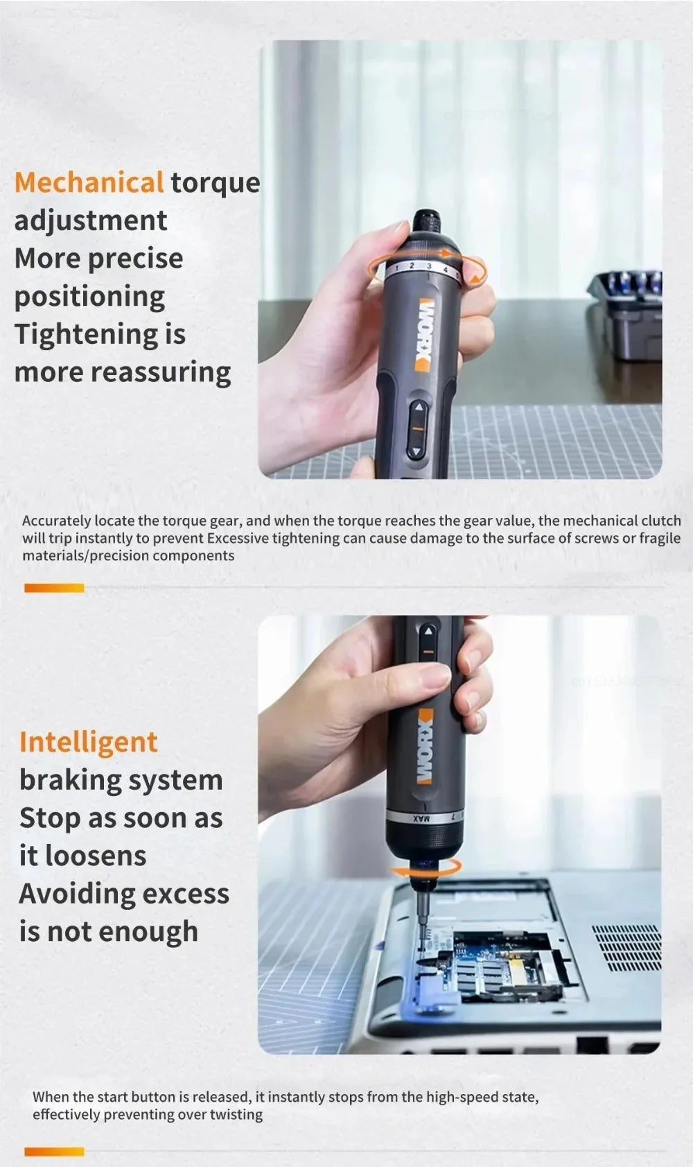 Worx 30 Bit Sets Power Tools WX242 Electrical Screwdriver Set Smart Cordless Drill Screwdrivers USB Rechargeable Set Home Repair