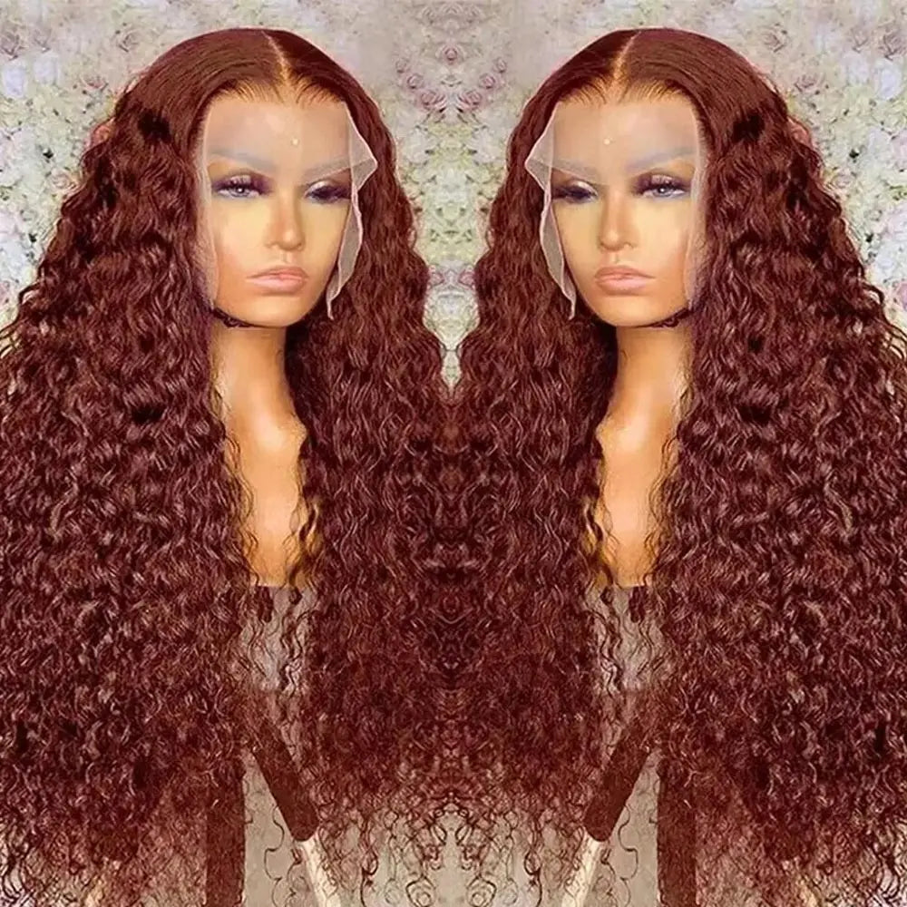 13x4 Reddish Brown Deep Wave Frontal Wig 13x6 HD Lace Front Human Hair Wigs For Women Deep Curly Human Hair Wig 4x4 Closure Wig