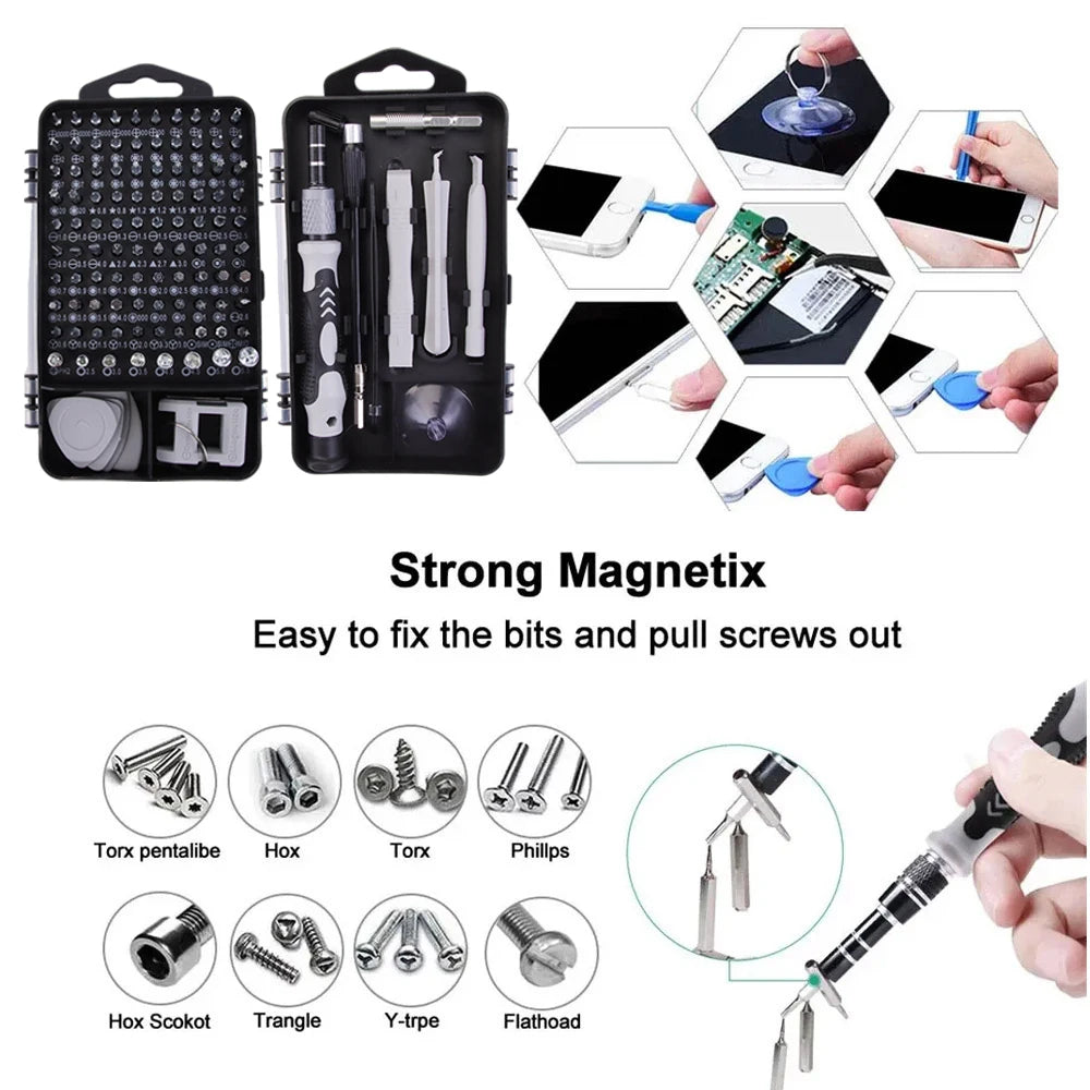 115 in1 Precision Screwdriver Kit, Includes Magnetic Tips, Ideal for Electronics and Laptop Repairs, Professional Nut Driver New