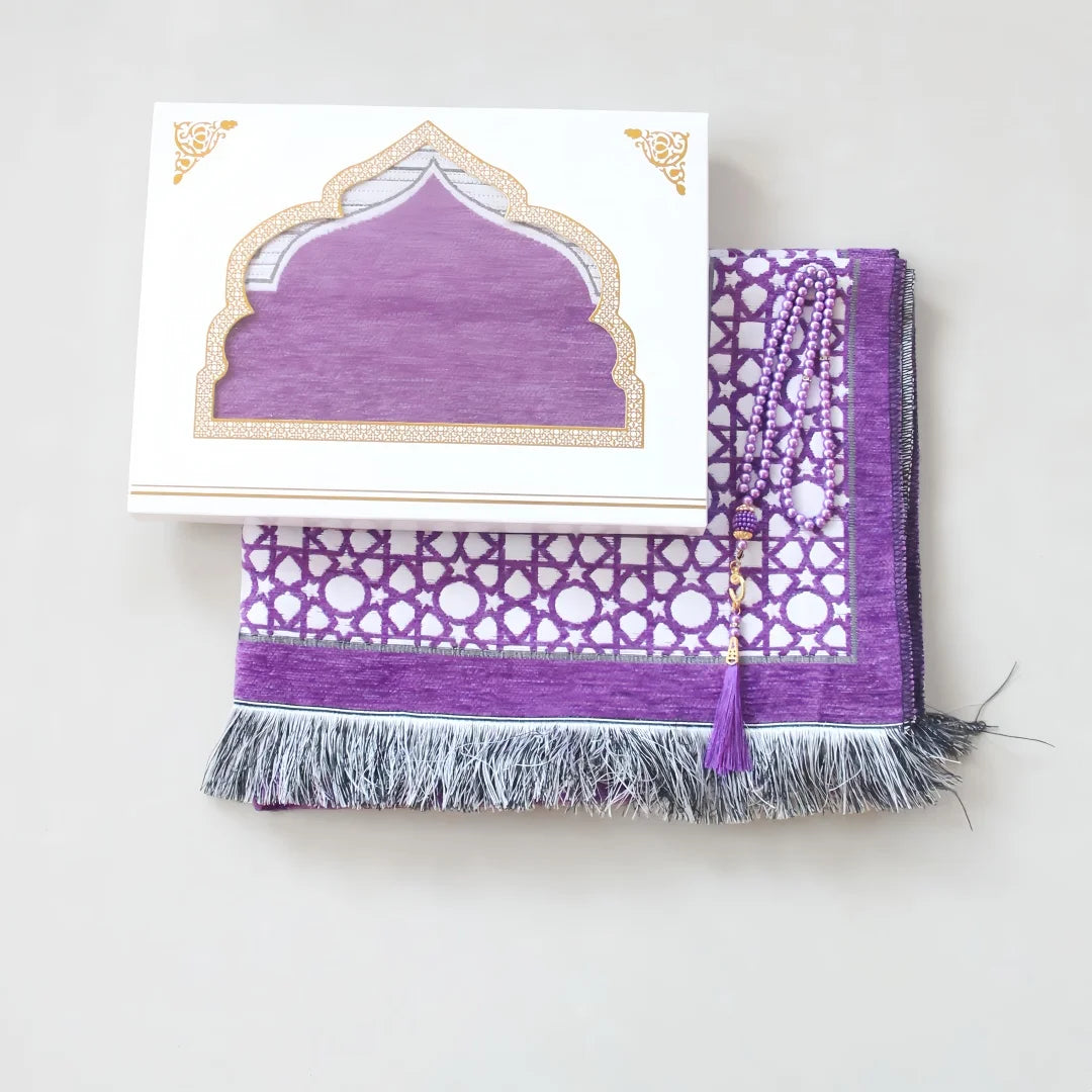 Ramadan Eid Gift Set Islamic Prayer Rug with Tasbih Beads Premium Prayer Mat in Gift Bag or Box Ideal for Muslim Men Women