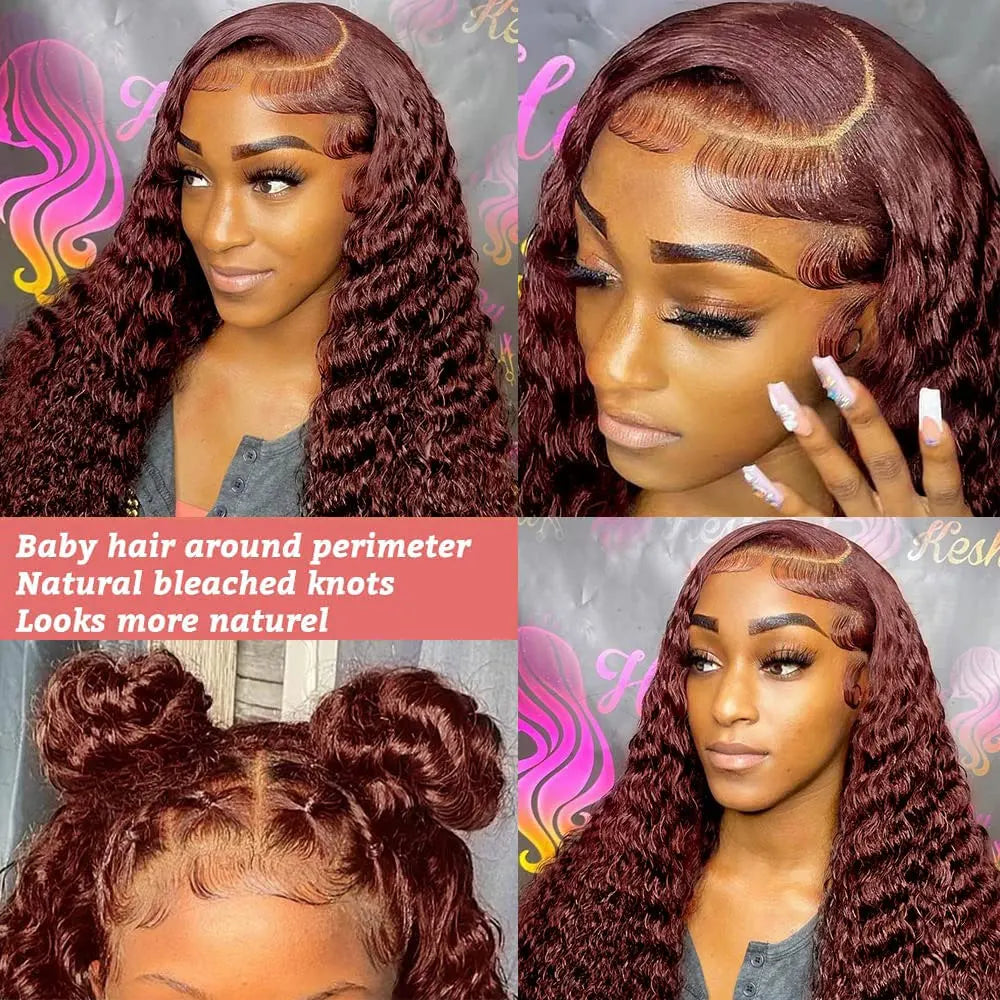 13x4 Reddish Brown Deep Wave Frontal Wig 13x6 HD Lace Front Human Hair Wigs For Women Deep Curly Human Hair Wig 4x4 Closure Wig