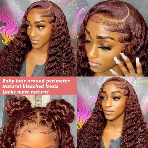 13x4 Reddish Brown Deep Wave Frontal Wig 13x6 HD Lace Front Human Hair Wigs For Women Deep Curly Human Hair Wig 4x4 Closure Wig