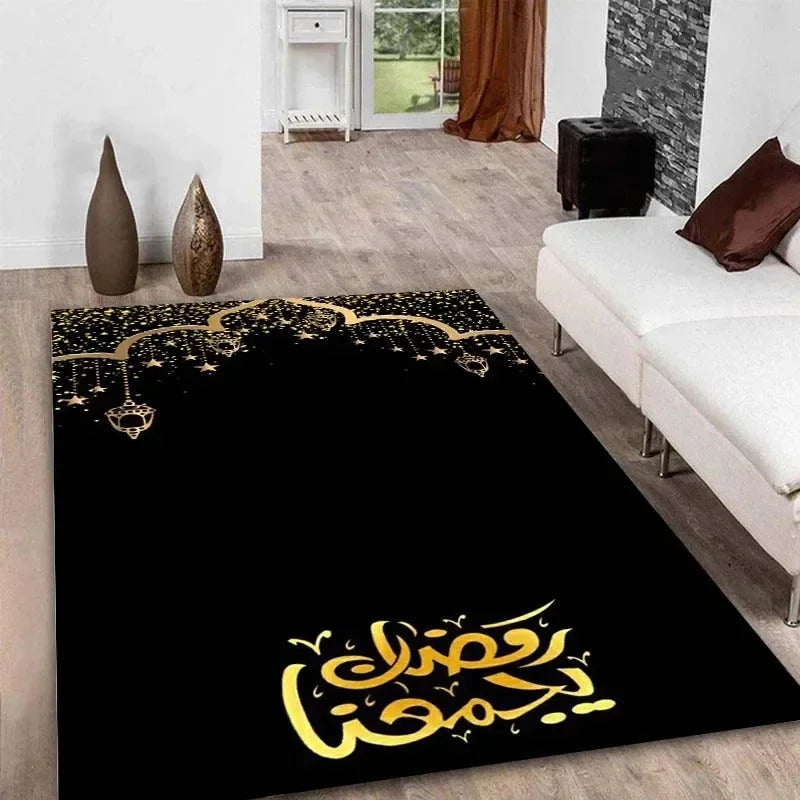Ramadan Kareem Muslim Prayer Floor Mat Soft Poly Kneeling Rug for Islam Festival Worship Non-Slip Carpet for Home or Mosque Area