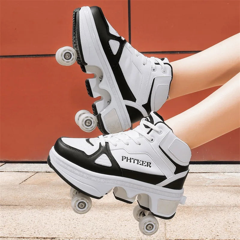 Deformation Parkour Shoes, Roller Skating Shoes, Kids Adults Unisex Roller Skates, Street Urban Fitness FSK Quad Skating Shoes