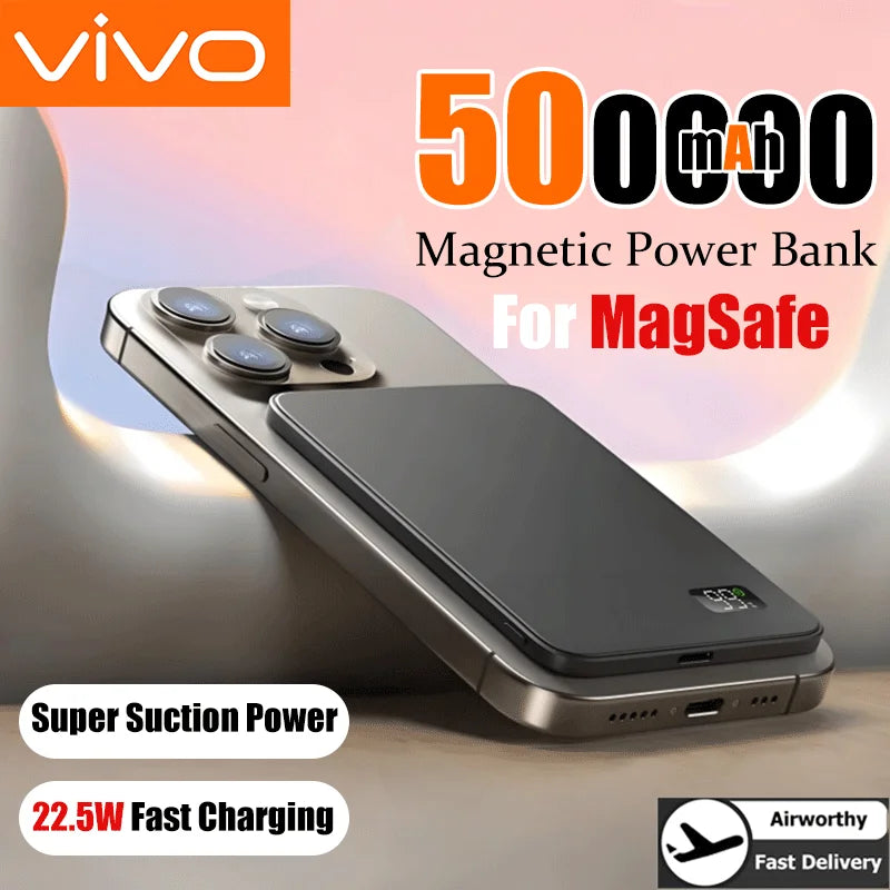 VIVO 50000mAh Magnetic Portable Wireless PowerBank PD22.5W Fast Charging External Battery for Magsafe For iPhone Samsung