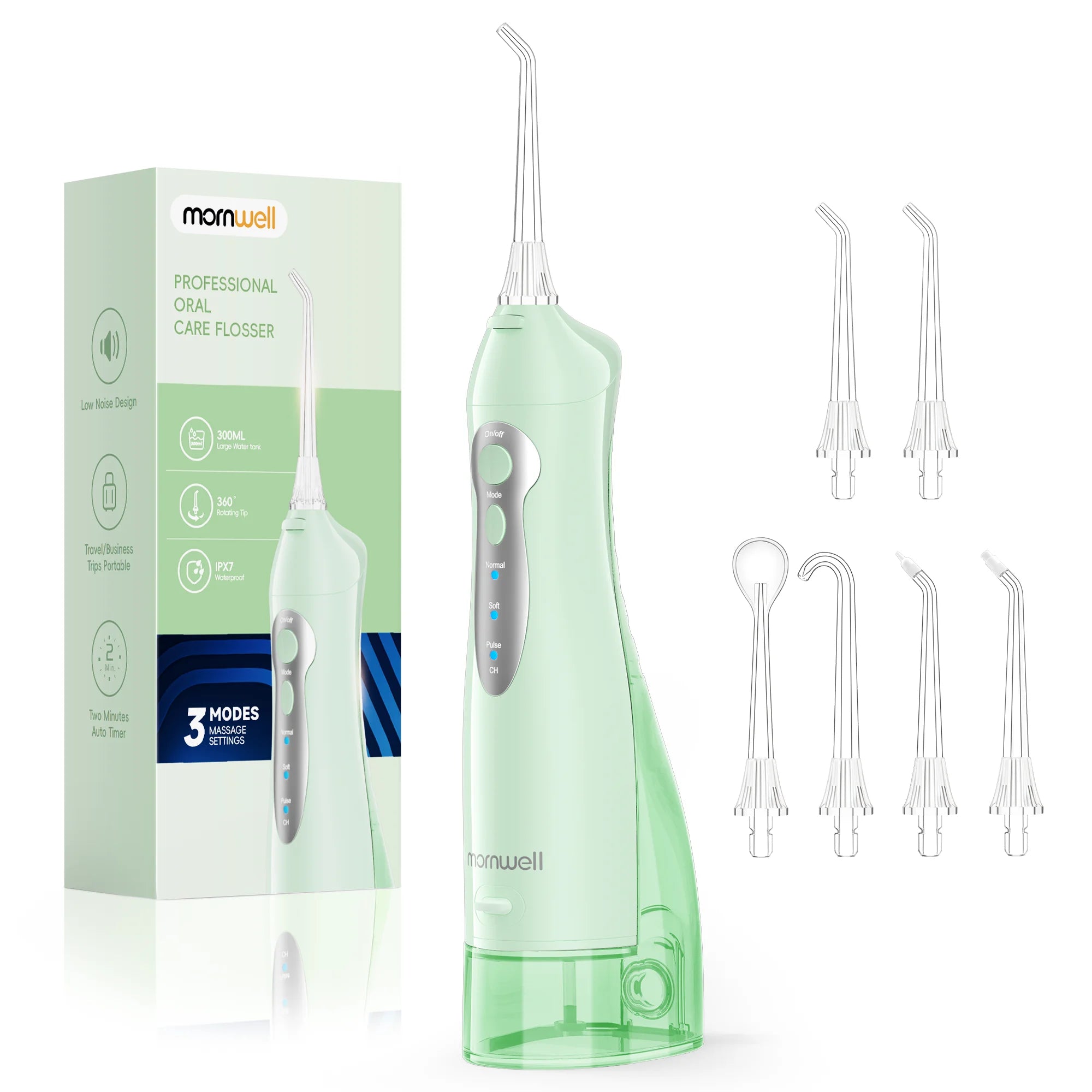 Mornwell Newest D52 Water Flosse Jet Rechargeable Oral Flosser Portable 300ML 4 Nozzles Waterproof Oral Irrigator Teeth Cleaner