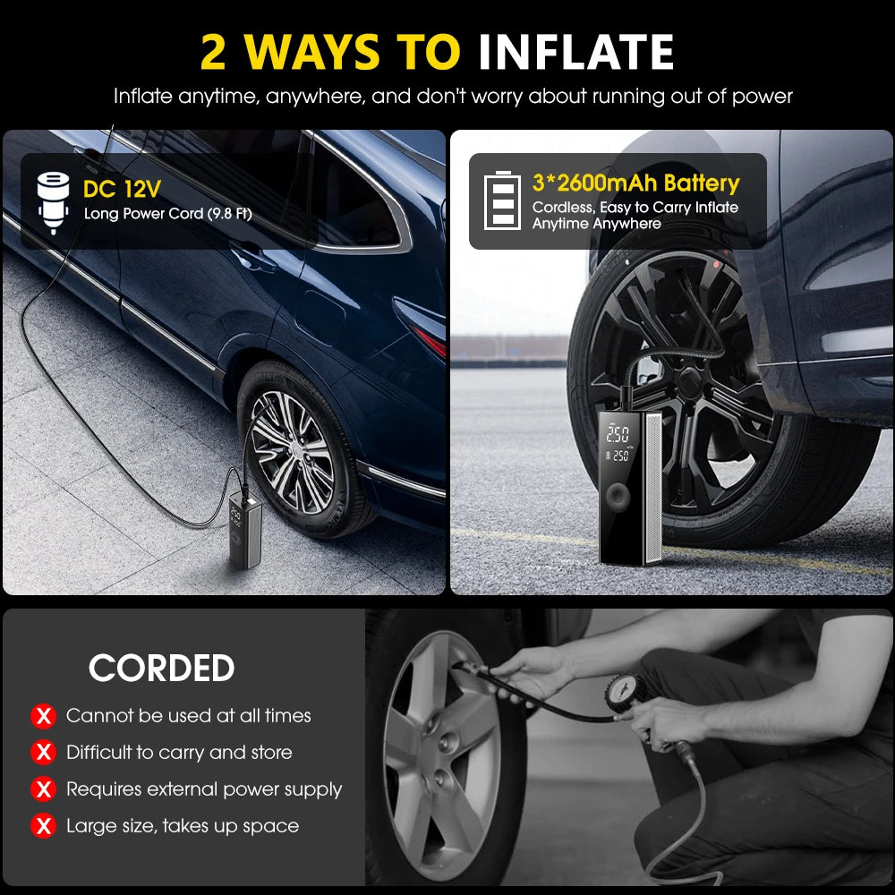 Wireless Tyre Air Pump Portable Car Air Compressor For Motorcycles Pickup Truck Digital Super Power Inflatable Smart Air Pump