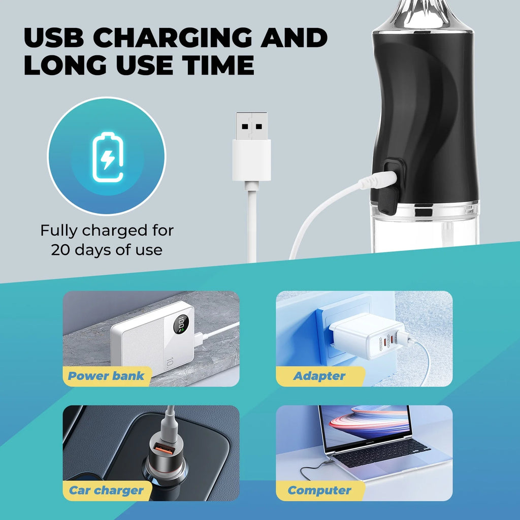 Oral Irrigator Portable Water Flosser USB Rechargeable Water Jet Floss Tooth Pick 4 Jet Tip 220ml 3 Modes
