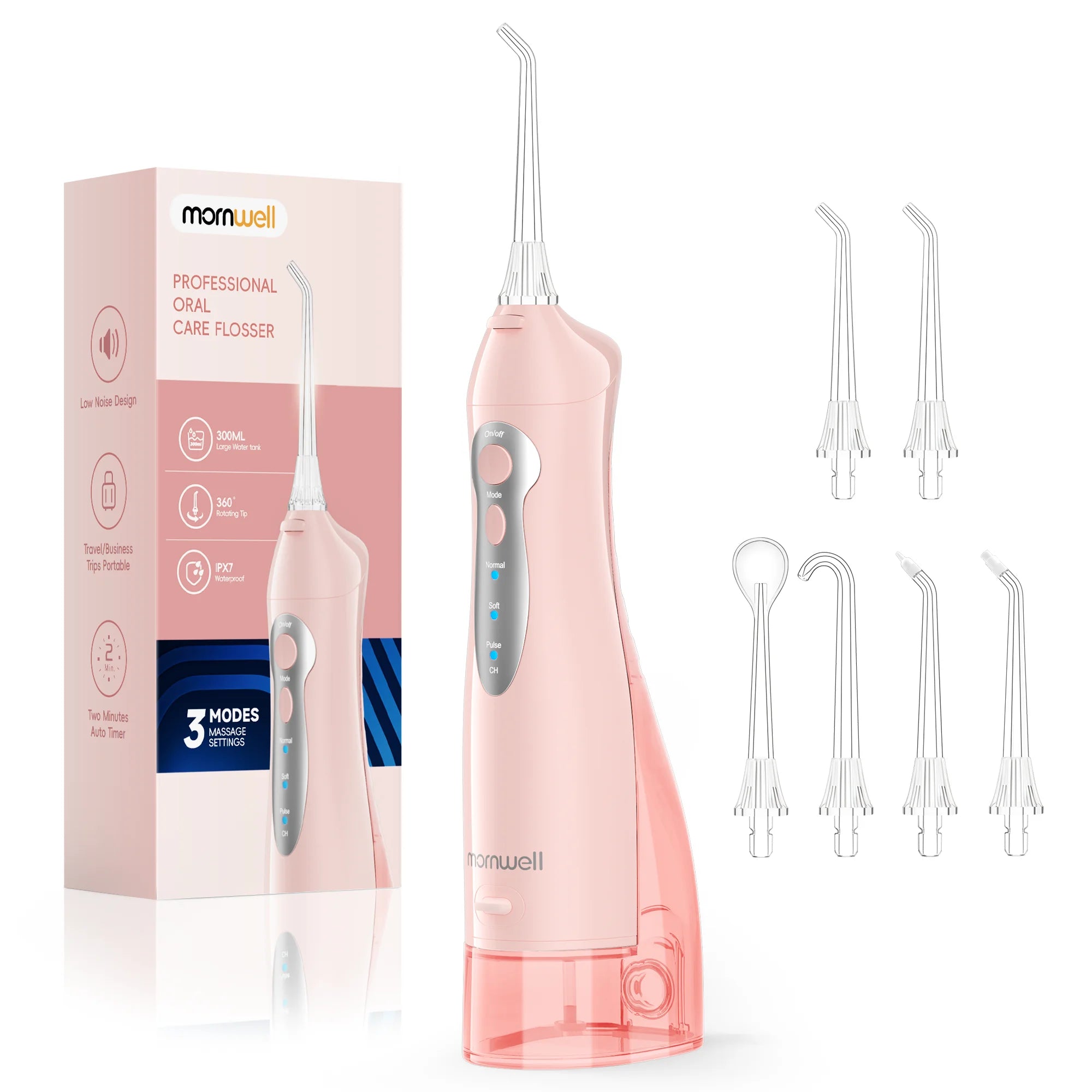 Mornwell Newest D52 Water Flosse Jet Rechargeable Oral Flosser Portable 300ML 4 Nozzles Waterproof Oral Irrigator Teeth Cleaner