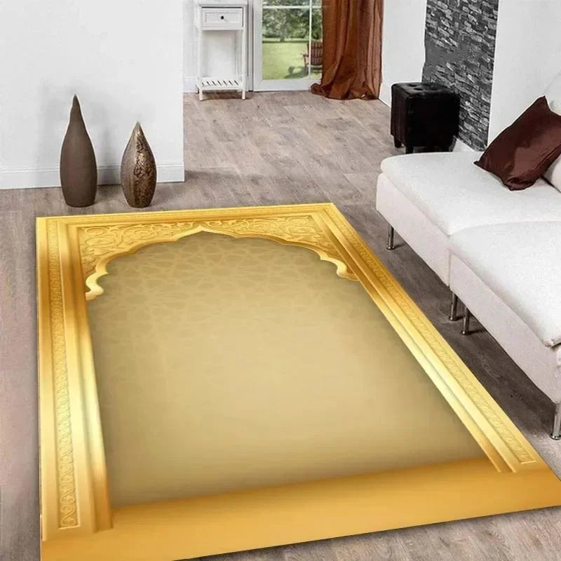 Ramadan Kareem Muslim Prayer Floor Mat Soft Poly Kneeling Rug for Islam Festival Worship Non-Slip Carpet for Home or Mosque Area