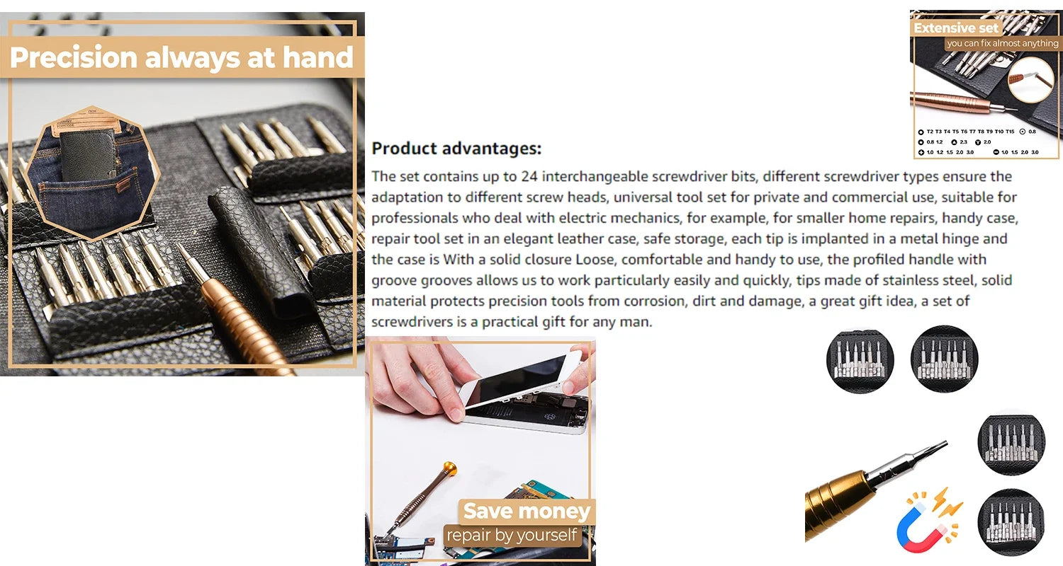 Precision Screwdriver Set 25 in 1 Phillips Torx Screw Driver Bits Professional Repair Hand Tools for iPhone PC Camera Watch