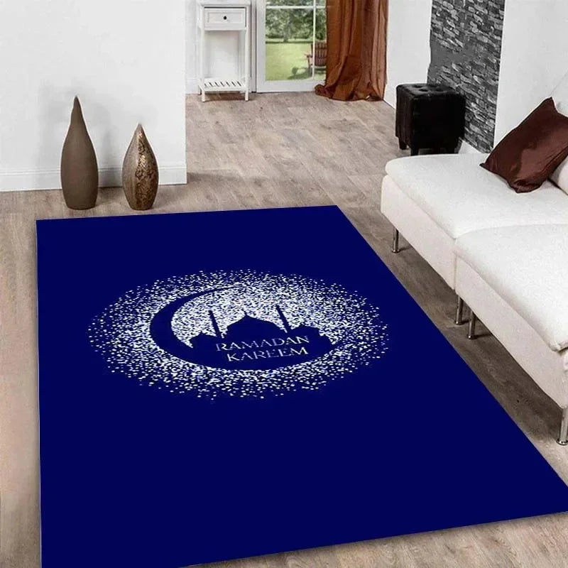 Ramadan Kareem Muslim Prayer Floor Mat Soft Poly Kneeling Rug for Islam Festival Worship Non-Slip Carpet for Home or Mosque Area