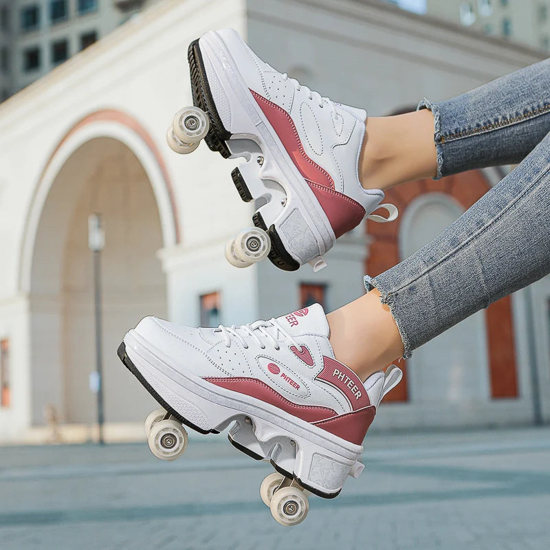 Deformation Parkour Shoes, Roller Skating Shoes, Kids Adults Unisex Roller Skates, Street Urban Fitness FSK Quad Skating Shoes