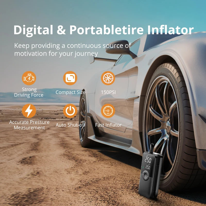 CARSUN Rechargeable Air Pump Tire Inflator Portable Compressor Digital Cordless Car Tyre Inflator For Motocycle Bicycle Balls