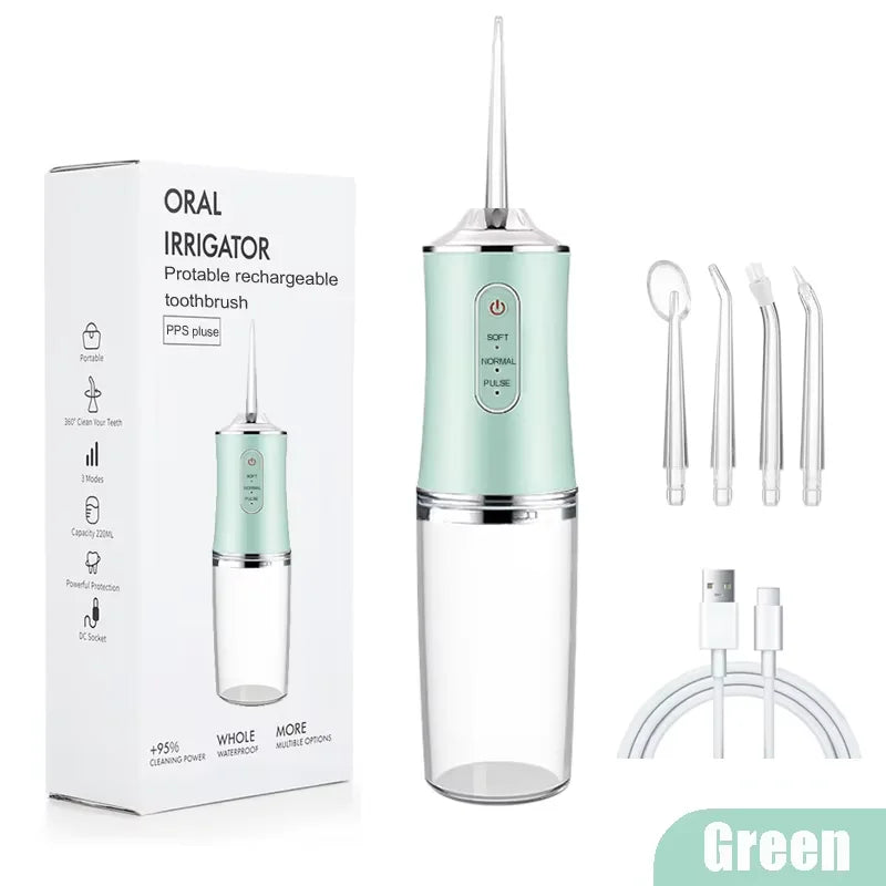 Oral Irrigator Portable Water Flosser USB Rechargeable Water Jet Floss Tooth Pick 4 Jet Tip 220ml 3 Modes