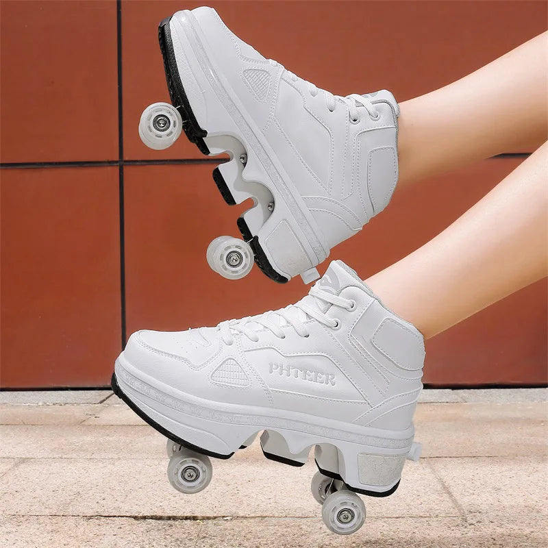 Deformation Parkour Shoes, Roller Skating Shoes, Kids Adults Unisex Roller Skates, Street Urban Fitness FSK Quad Skating Shoes