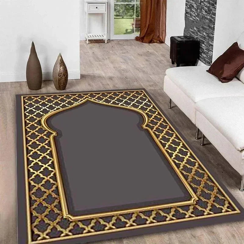 Ramadan Kareem Muslim Prayer Floor Mat Soft Poly Kneeling Rug for Islam Festival Worship Non-Slip Carpet for Home or Mosque Area