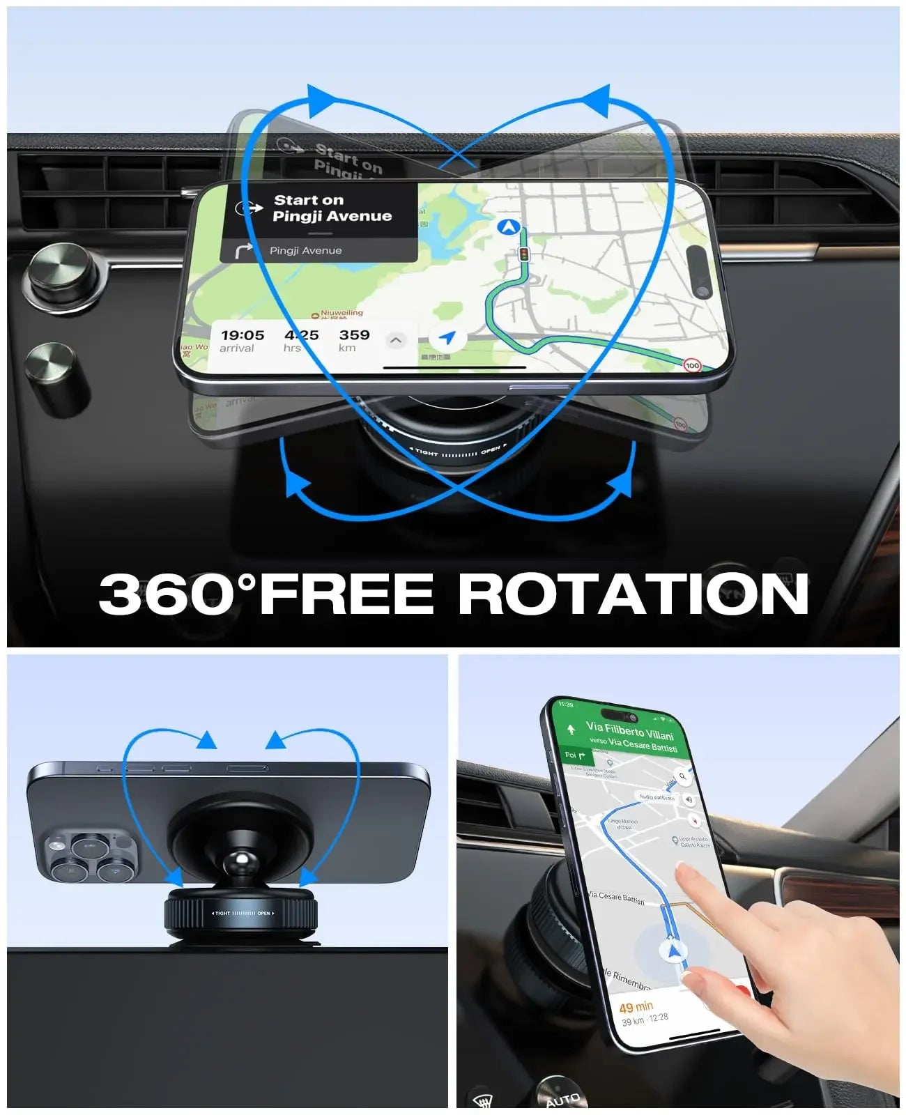 Magnetic Vacuum Car Phone Holder 360° Rotation Suction Cup Navigation Stand Bracket Car Magnetic Holder for iPhone