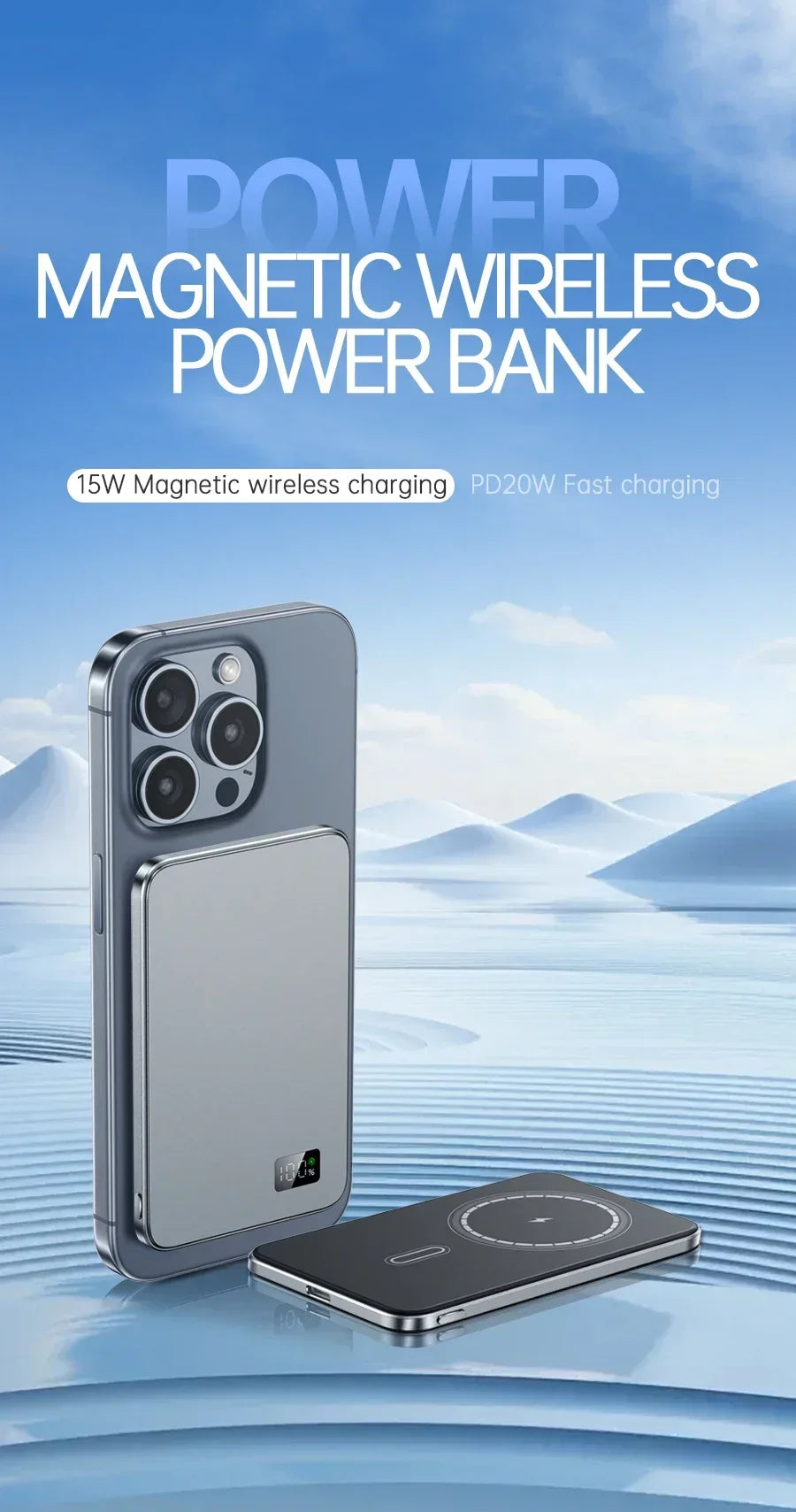 VIVO 50000mAh Magnetic Portable Wireless PowerBank PD22.5W Fast Charging External Battery for Magsafe For iPhone Samsung