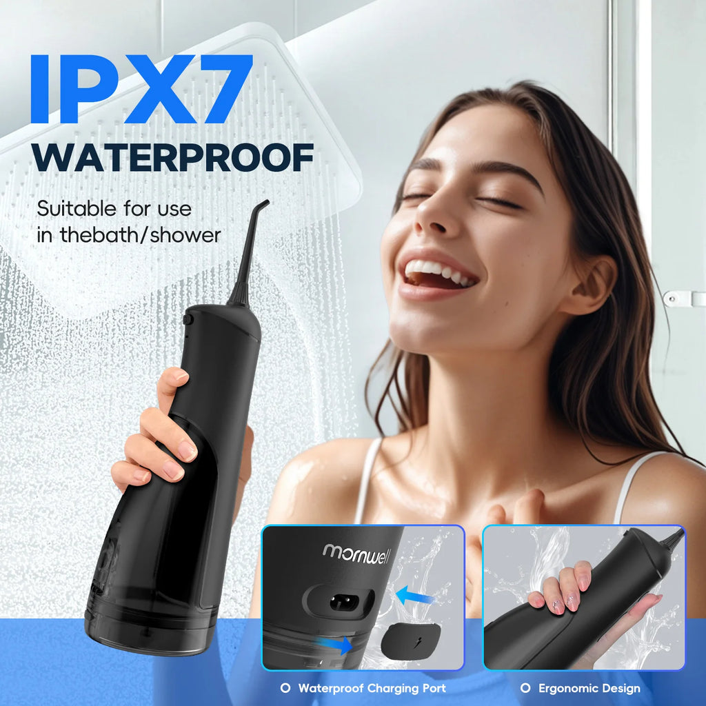 Portable Oral Irrigator with 5 Jet Tips , 5 Cleaning Modes of 3 water pressure , 300ml Water Tank IPX7 Waterproof Water Flosser