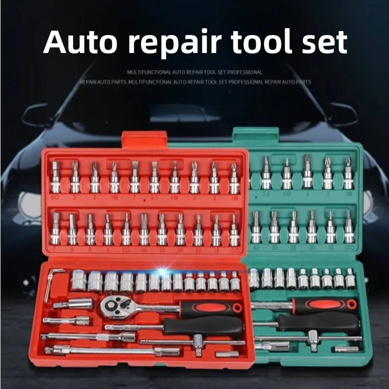46-Piece Socket Wrench Auto Repair Ratchet Screwdriver Combination Household Toolbox Hardware Set