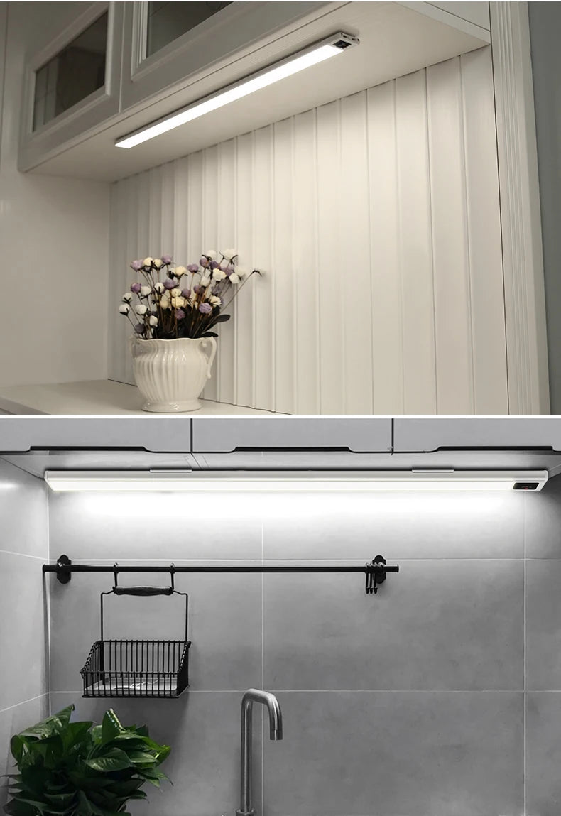 Ultra-thin USB Charging Motion Sensor LED Light Hand Scan Aluminum Bar Lamp Under Cabinet Kitchen Light Portable for Bed Closet