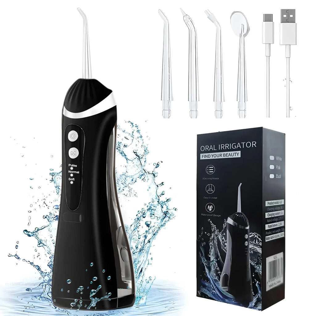Dental Oral Irrigator Water Flosser Thread Teeth Pick Mouth Washing Machine 4 Nozzels 3 Modes USB Rechargeable 300ml Tank