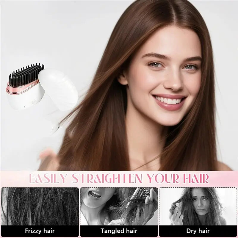 【ESSENTIALS 】Rechargeable Cordless Mini Straightener Comb, Portable Hair Styler With 3 Temperature Settings For Quick Touch-Ups