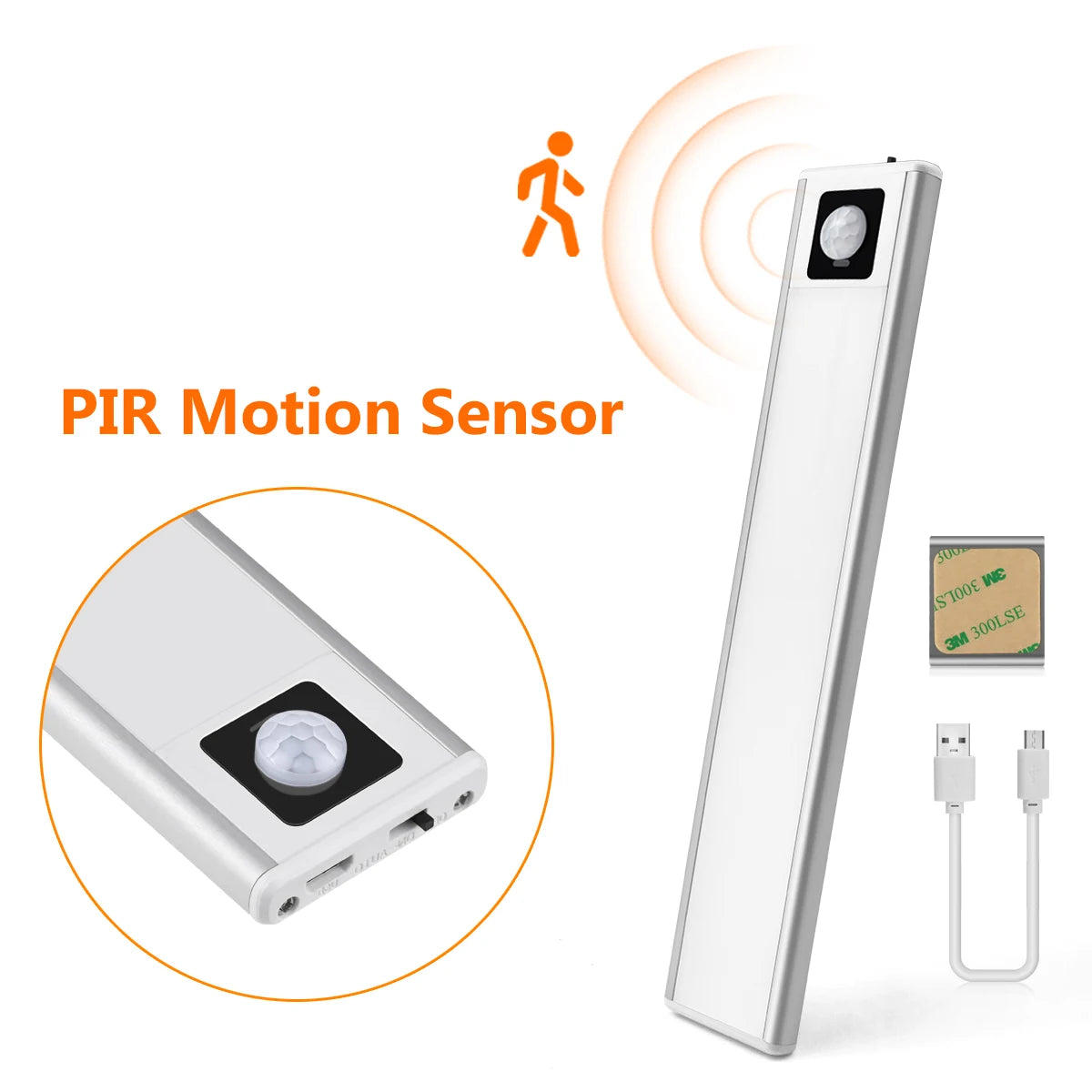 Ultra-thin USB Charging Motion Sensor LED Light Hand Scan Aluminum Bar Lamp Under Cabinet Kitchen Light Portable for Bed Closet