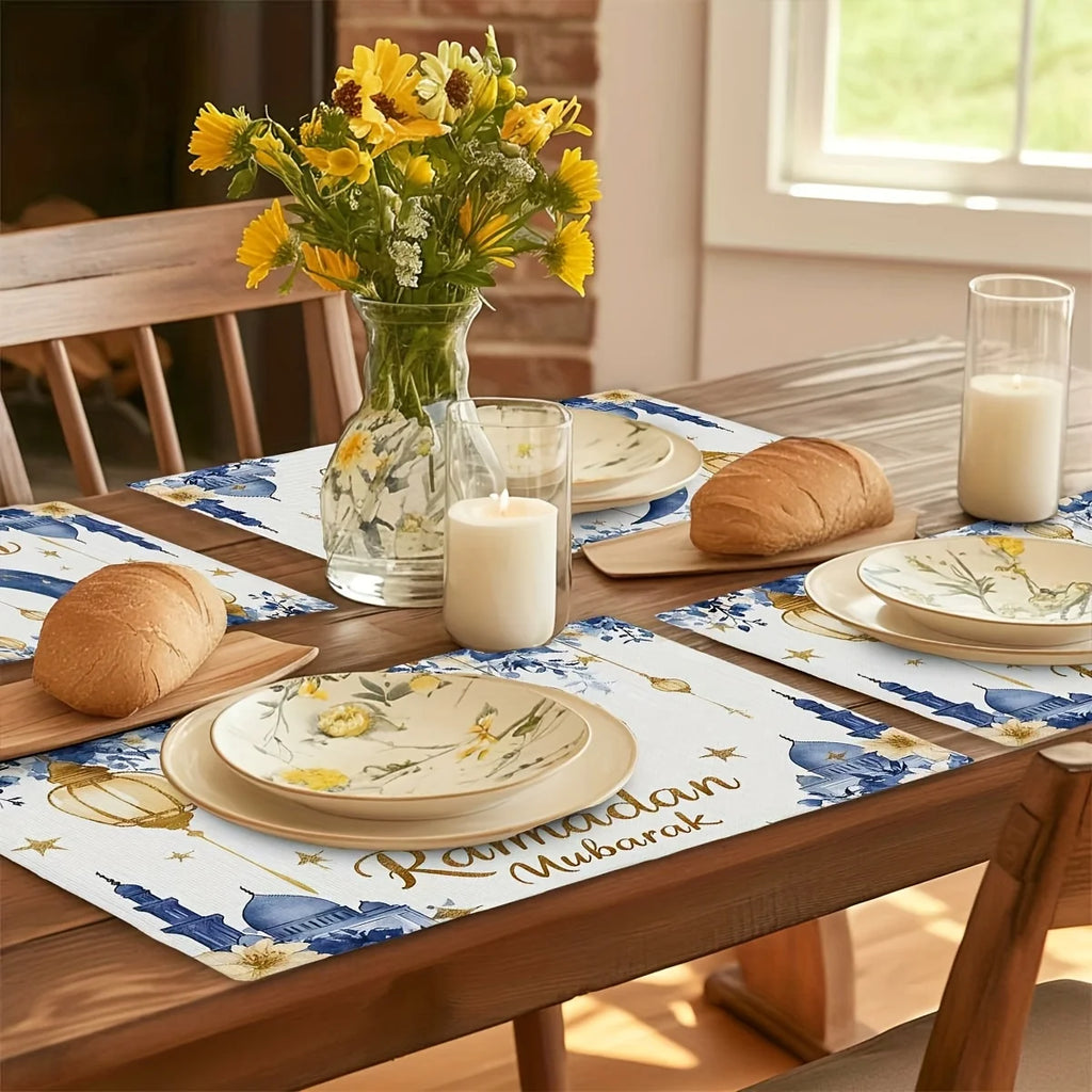 Ramadan Kareen Moon Lantern Linen Placemats Party Decor Reusable Eid Mubarak  Kitchen Dining Table Mat Ramadan Decorations