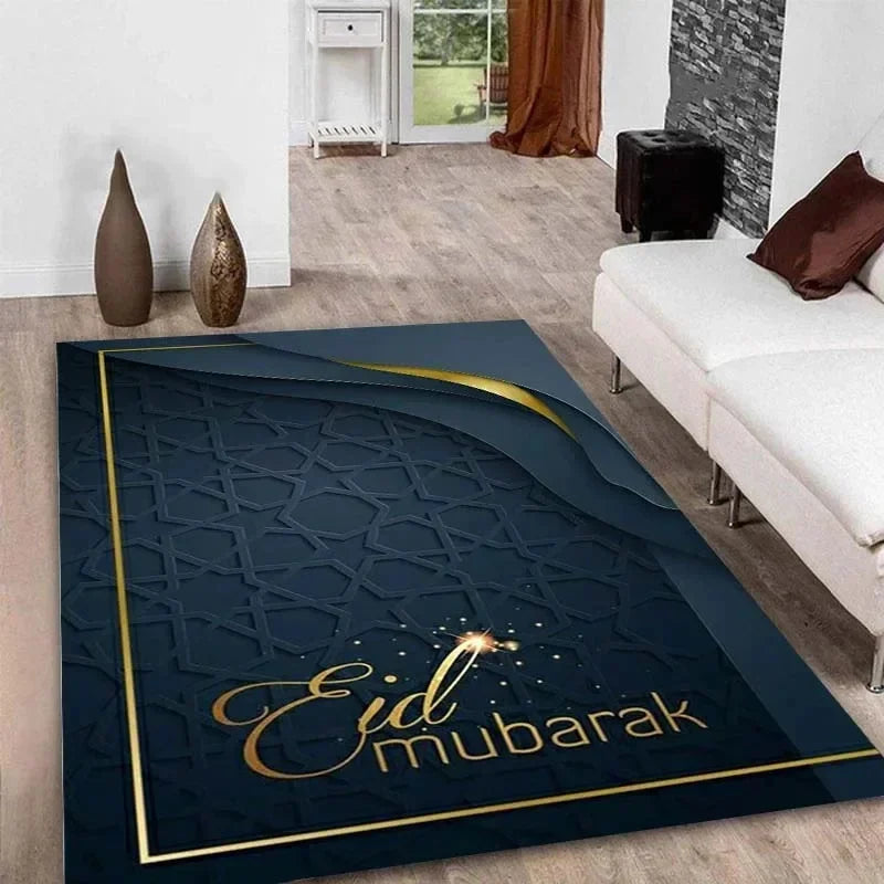Ramadan Kareem Muslim Prayer Floor Mat Soft Poly Kneeling Rug for Islam Festival Worship Non-Slip Carpet for Home or Mosque Area
